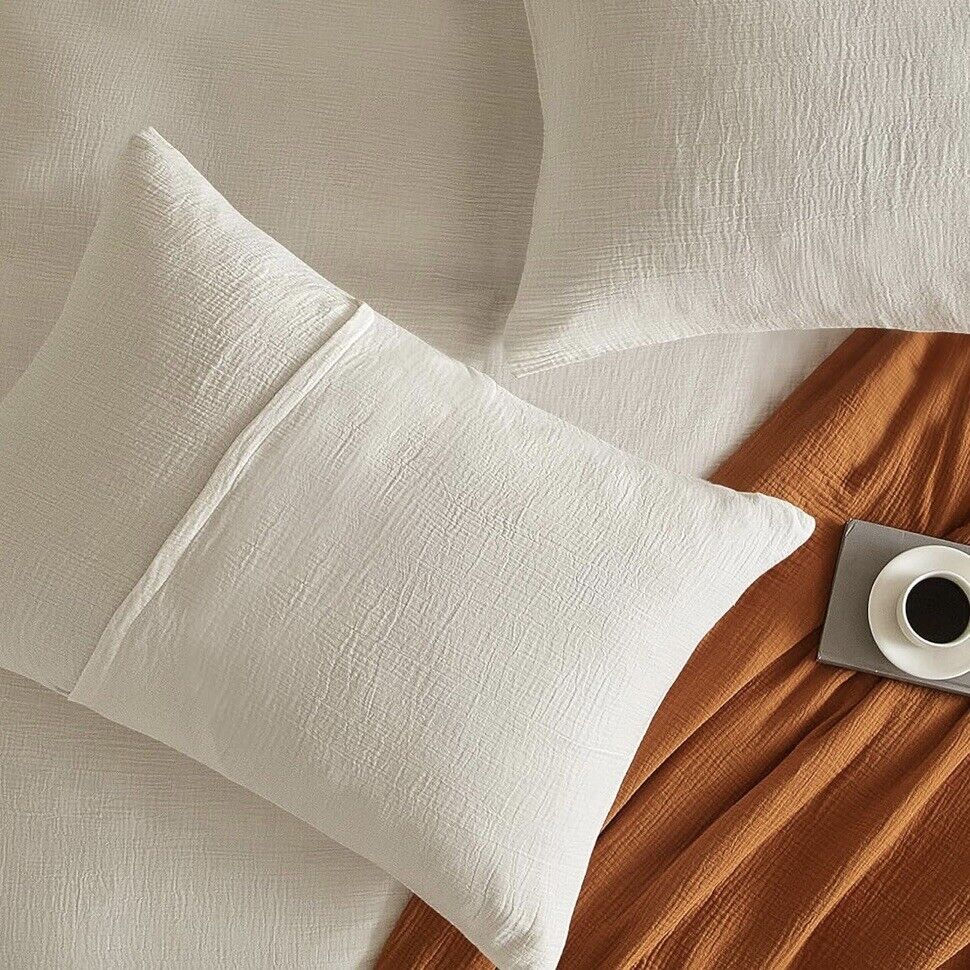 NEW Anthropologie White Boho Muslin Gauze Luxury Duvet Bedding Sham Set - King