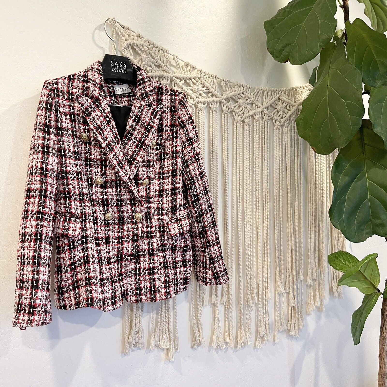 Free People / Lioness Red & Gold Tartan Palermo Blazer Jacket Coat - Size Large