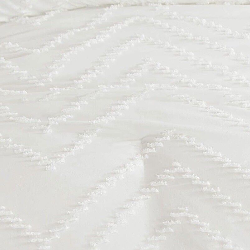 NEW Anthropologie White Tufted Queen Size Fringe Comforter Bedding Sham Case Set