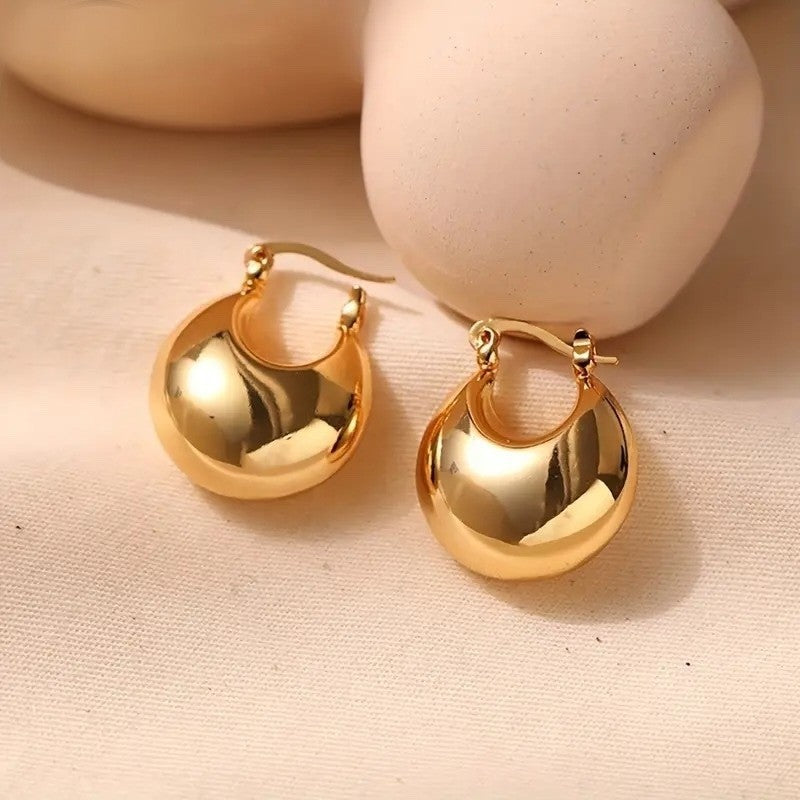 NEW Anthropologie Gold Plated Boho Chunky Hoop Dangle Snap Back Earrings Jewelry