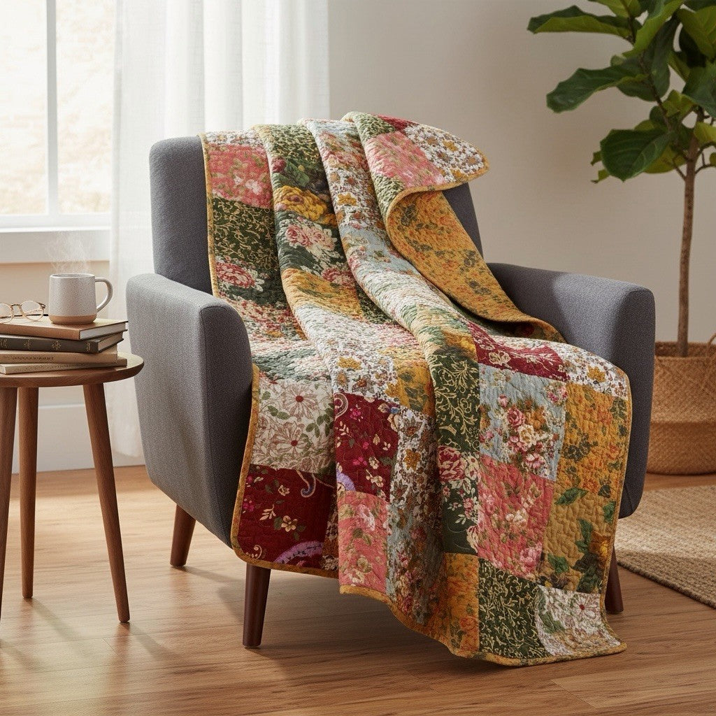 NEW Anthropologie Boho Floral Throw Blanket Bedspread Quilt Bedding - 50" x 60"