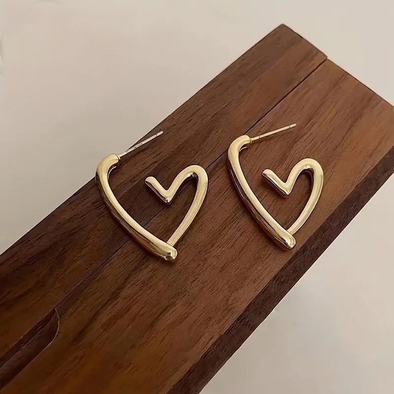 NEW Free People Large Gold Plated Boho Heart Abstract Hoop Earrings Jewelry