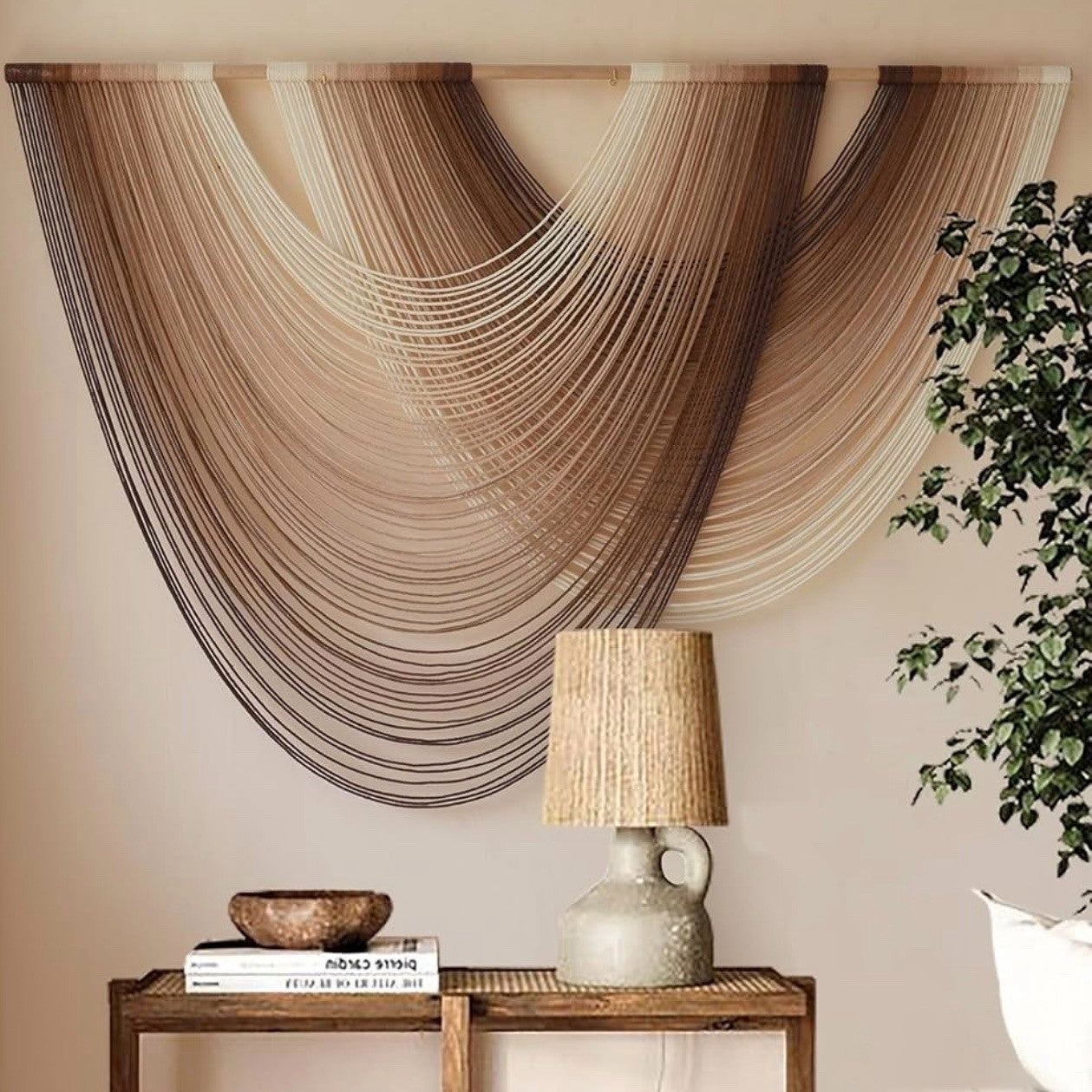 NEW Anthropologie XL Boho Tapestry Macrame Brown Dyed Yarn Wall Hanging 57 x 40