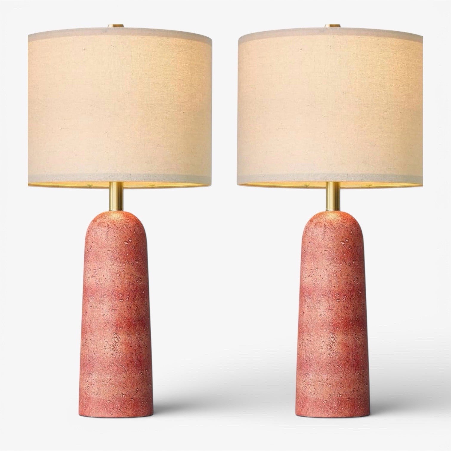 NEW Anthropologie Set of 2 Pink Resin Stone Boho Table Lamps Linen Lighting 27"