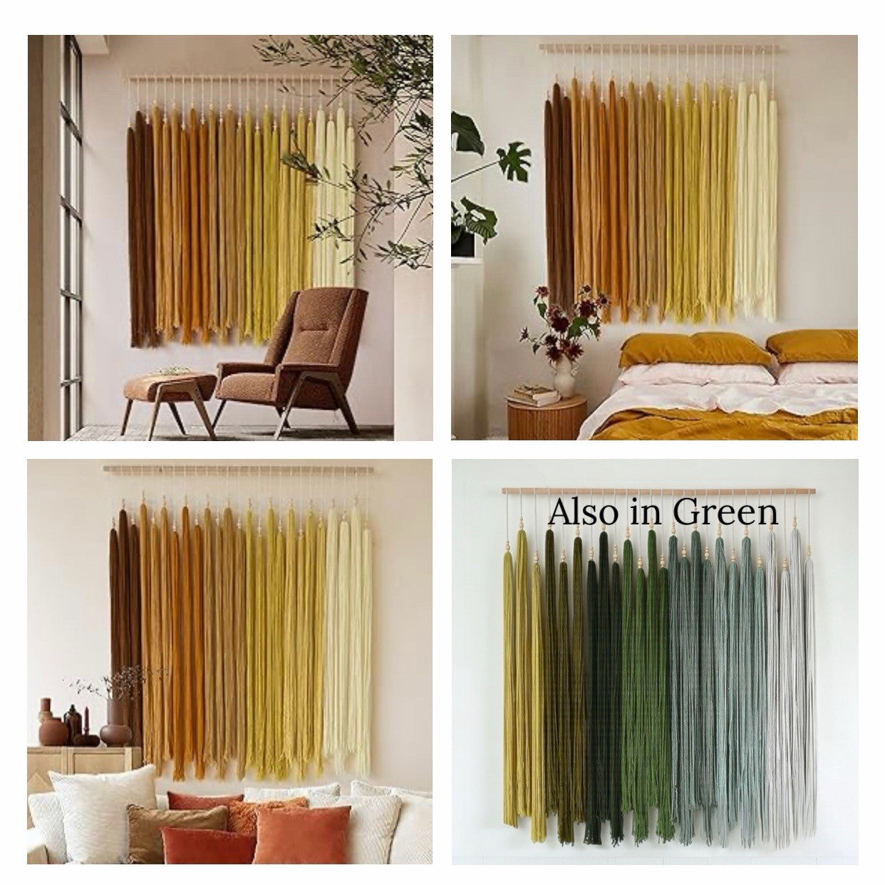 NEW Anthropologie XL Yellow Boho Tapestry Macrame Dyed Yarn Wall Hanging 40 x 45