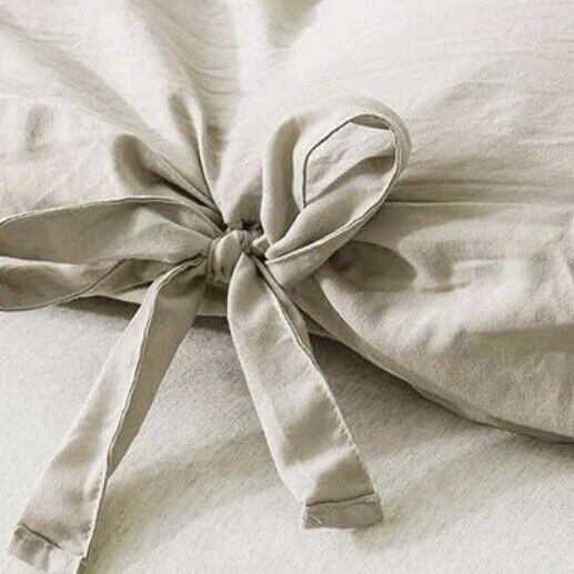 NEW West Elm Boho Beige Khaki Bow King Size Microfiber Bedding Duvet Sham Set