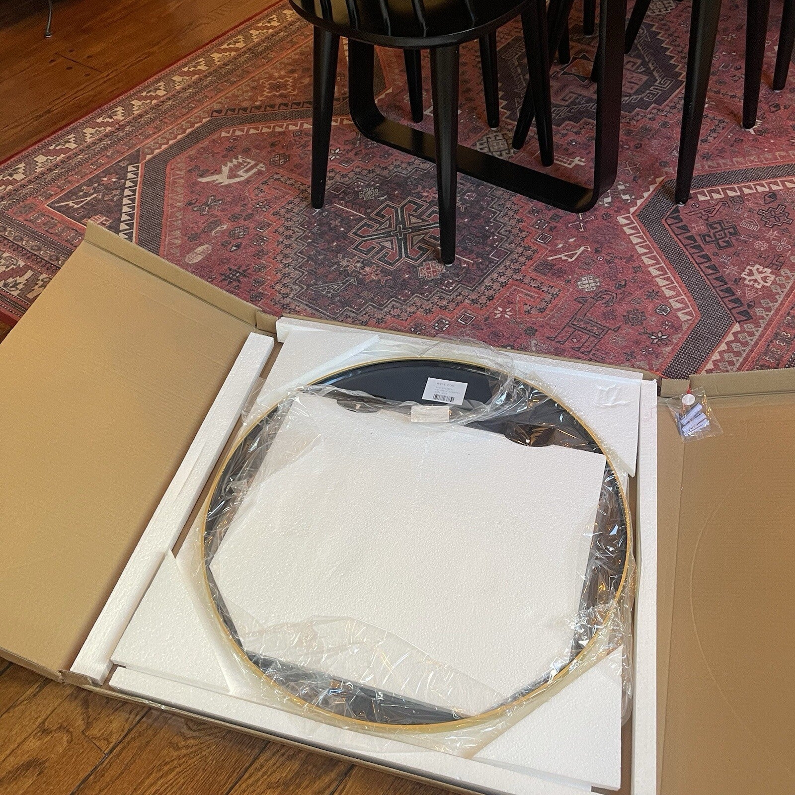 NEW West Elm Gold Circle Round Metal Framed Boho Wall Entry Mirror - 30" x 30"