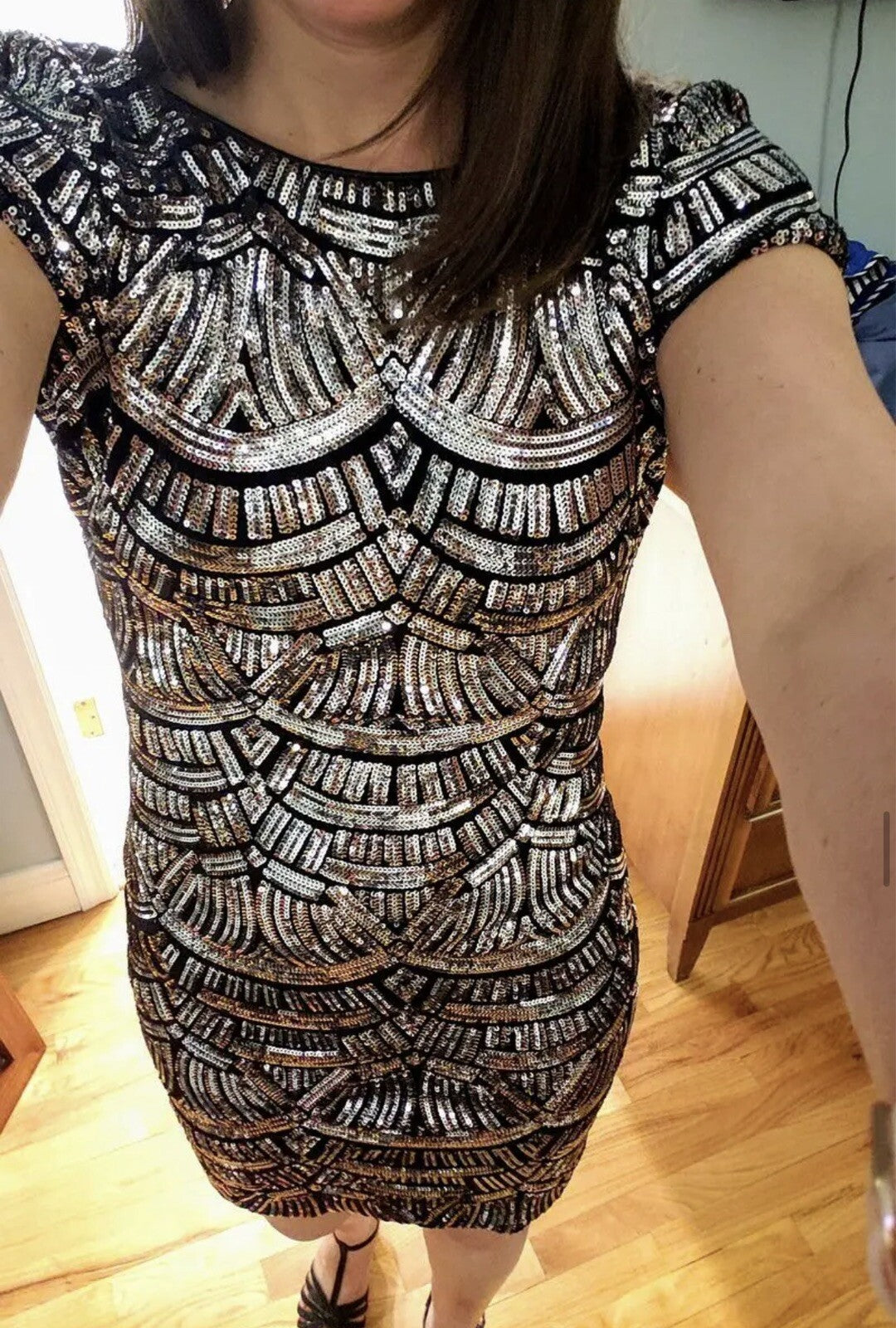 Dress the Population Bronze Gold Sequin Tabitha Cocktail Sheeth Dress - Small