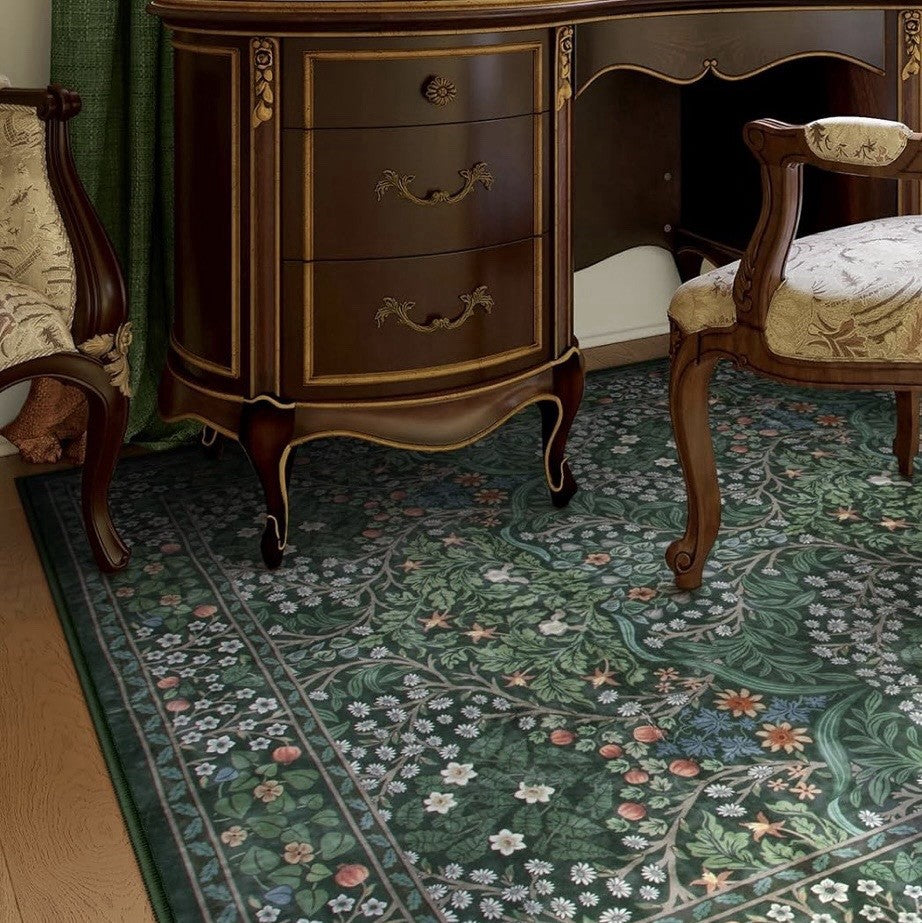 NEW Anthro Green Retro Floral Boho Washable Multicolor Area Rug Carpet - 5' x 7'