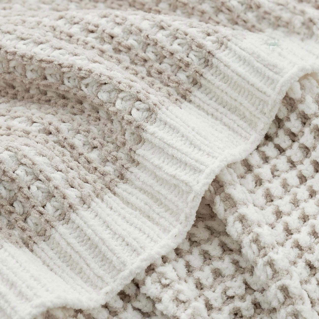 NEW West Elm Beige Woven Waffle Knit Cotton Boho Cozy Throw Blanket - 60" x 80"