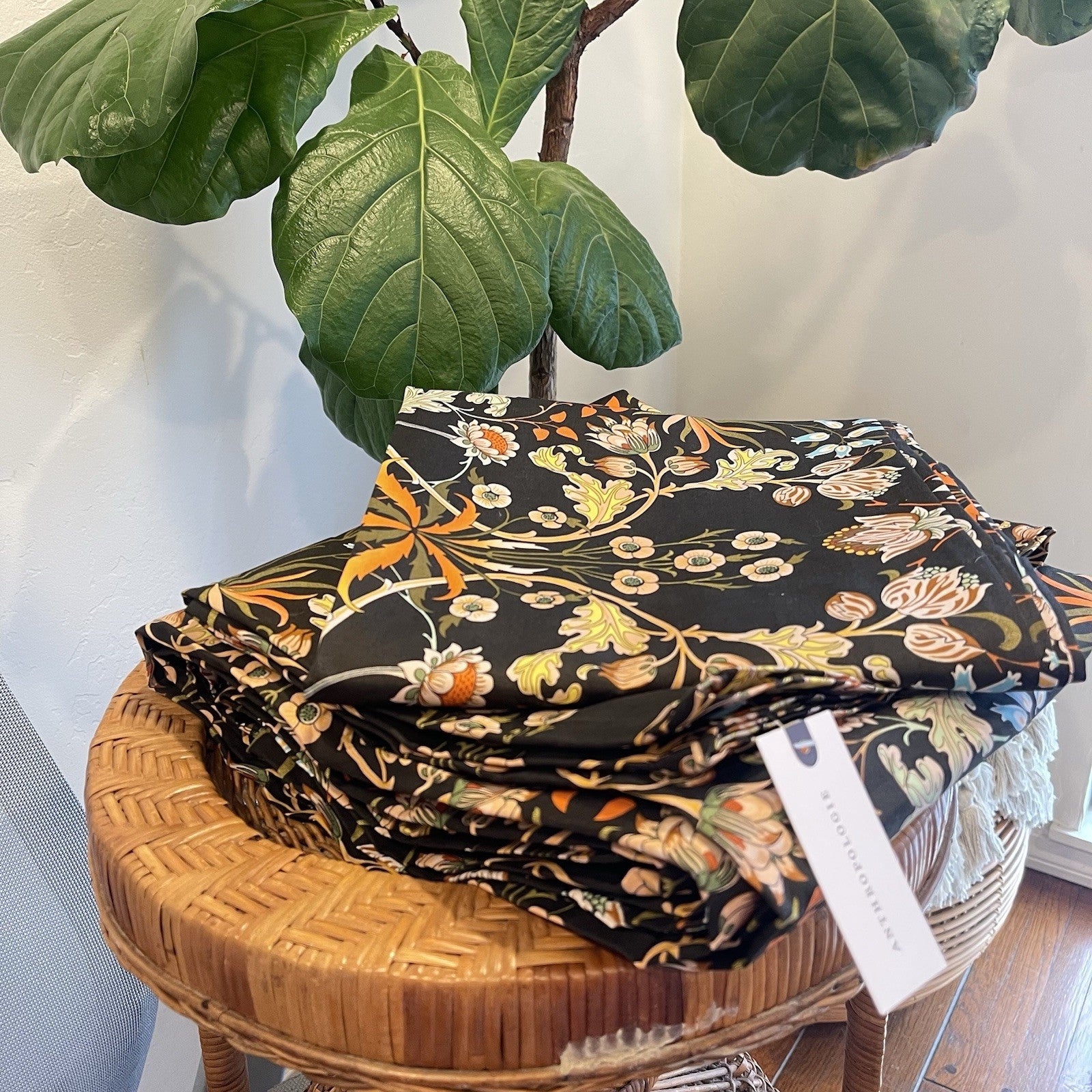 NEW Anthropologie Black Orange Floral Cotton Boho King Bedding Duvet & Sham Set