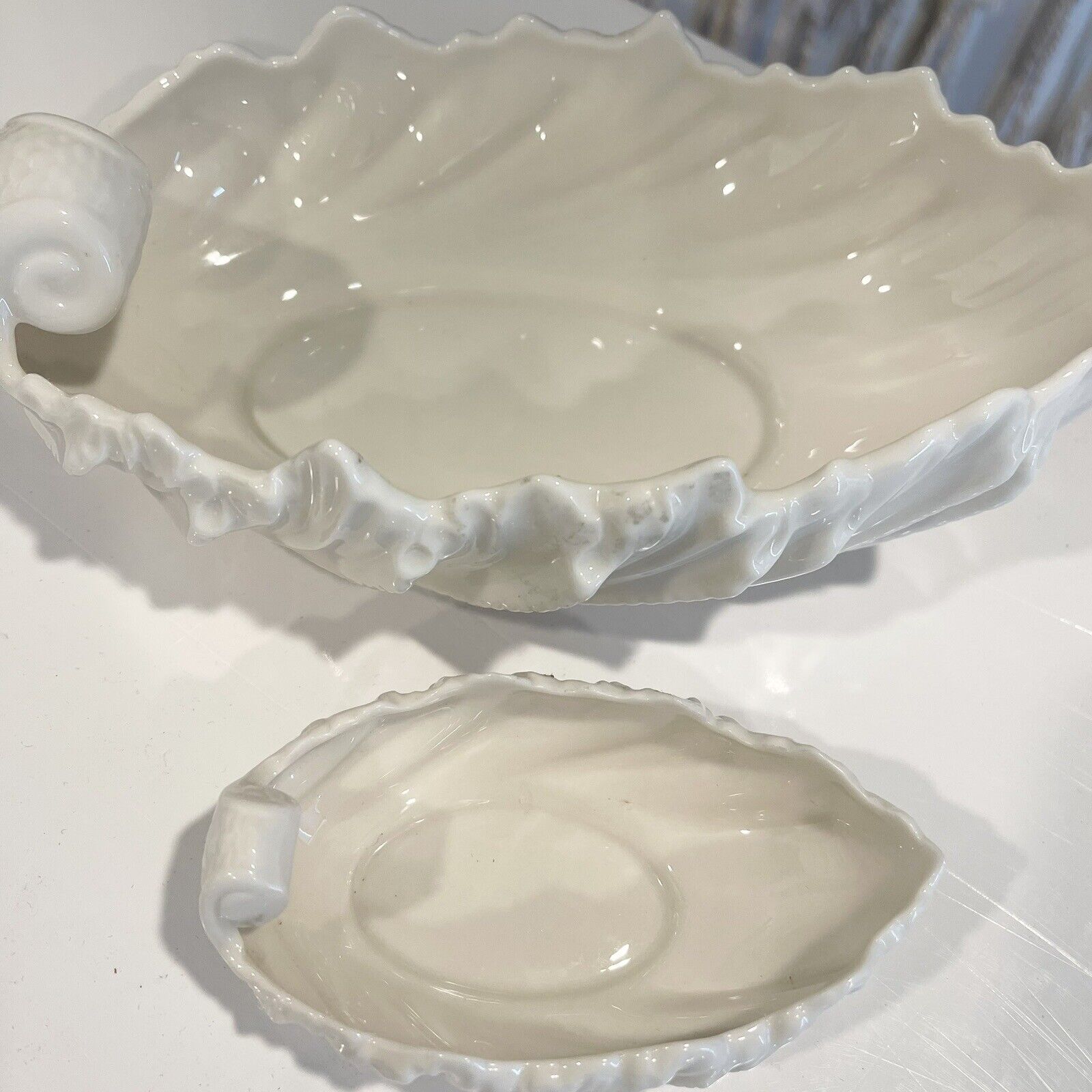 Vintage Lenox Acanthus Leaf Bowl Set / 2 Candy Dish Tray Porcelain Ceramic Bowls