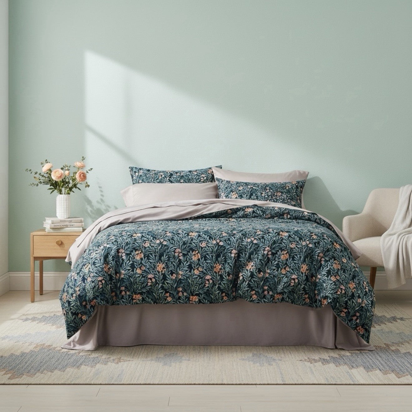 NEW Anthropologie Blue Paisley Boho Queen Bedding Duvet Floral Sham Case Set