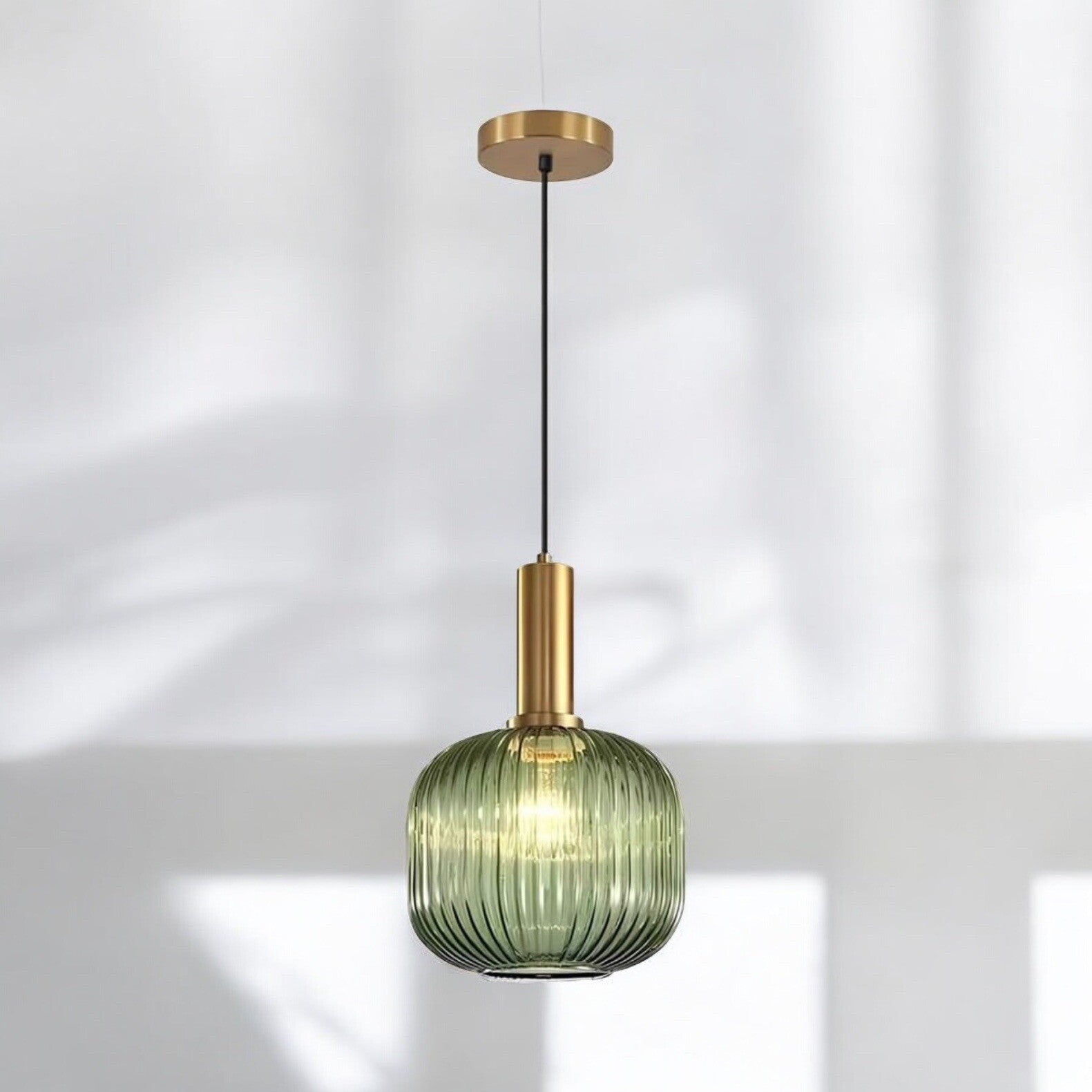 NEW West Elm Vintage Retro Green Glass Globe Hanging Gold Pendant Light Fixture