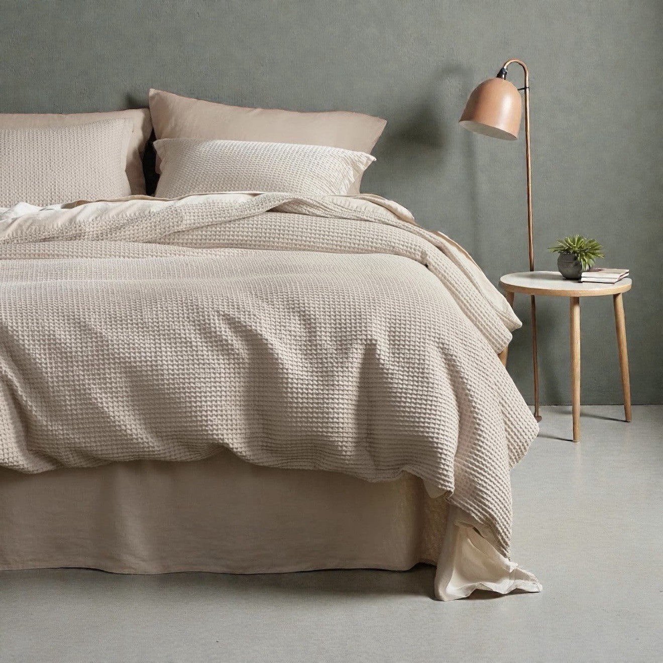 NEW West Elm Beige Waffle Weave Queen King 100% Cotton Bedding Duvet & Sham Set