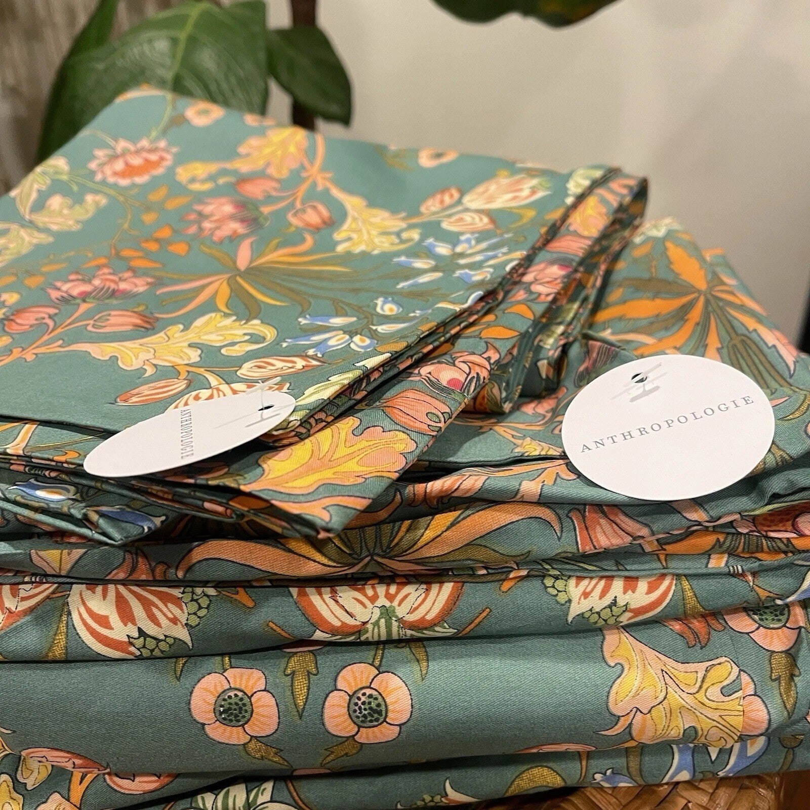 NEW Anthro Blue Orange Floral Boho Queen King Size Bedding Duvet Floral Sham Set