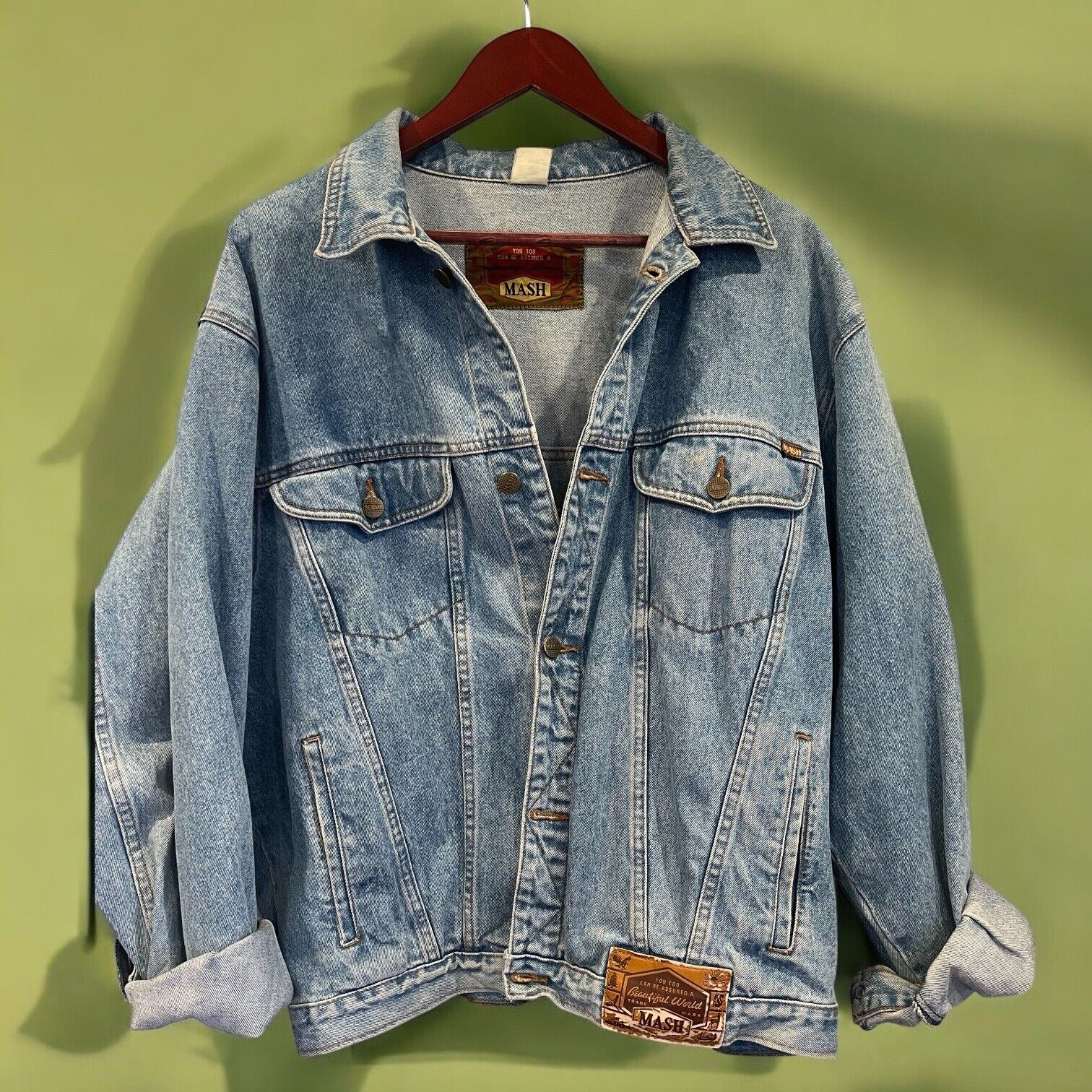 Vintage Mash Painted Frida Kahlo Italian Denim 90s Trucker Jacket - Size Large