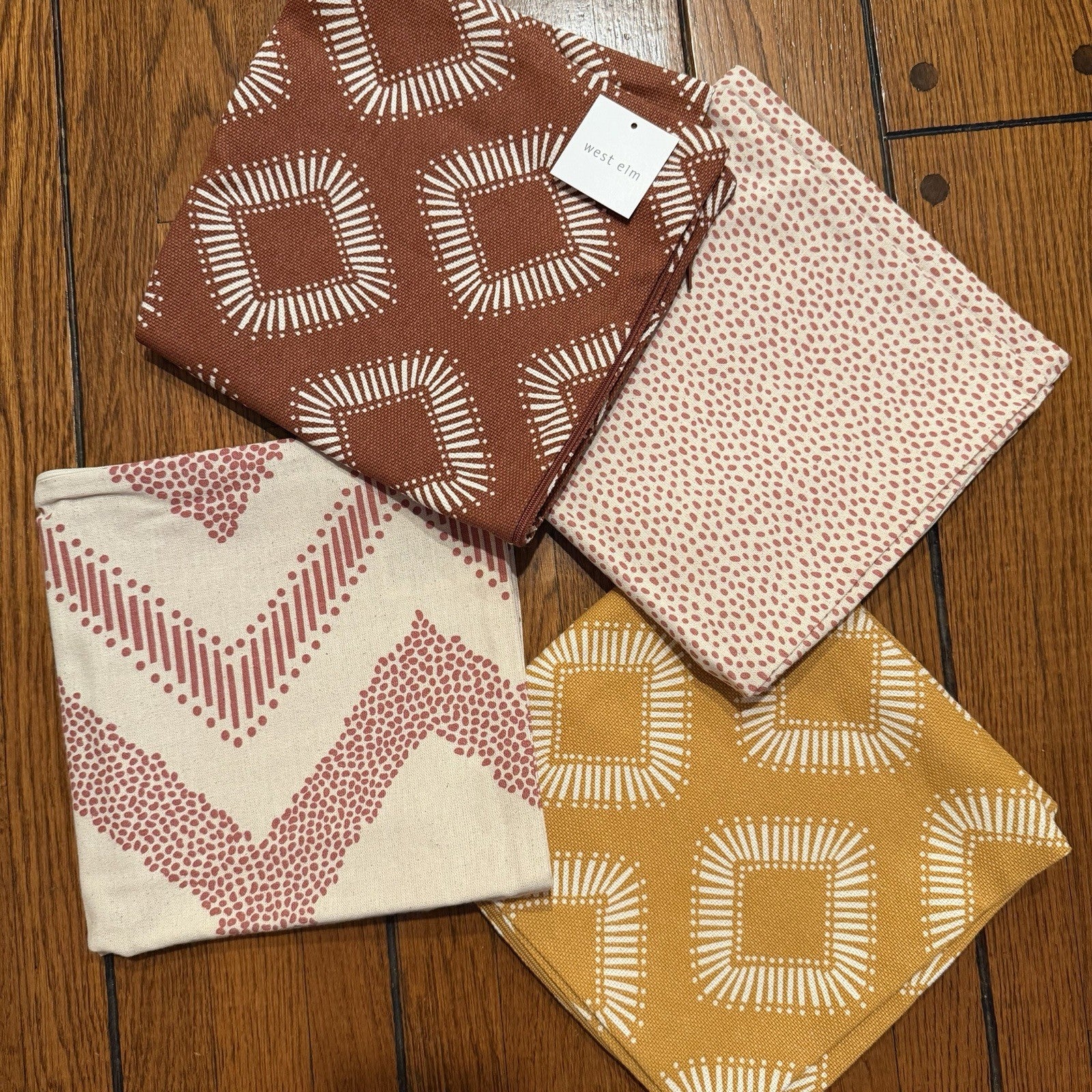 NEW West Elm (Set 4) Red Yellow Geometric Boho Throw Pillow Cover Shams 20 x 20