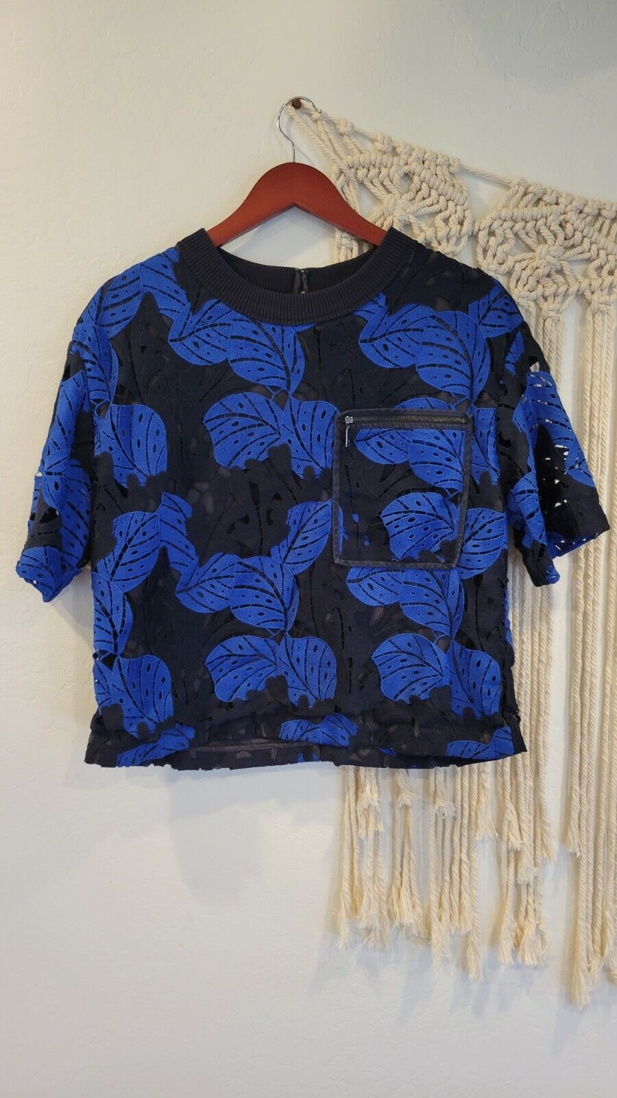 Jason Wu Blue Lace Floral Cutout Shirt Top Blouse | Retail $425 Size Large