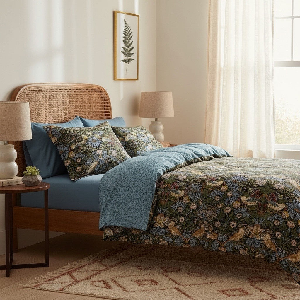 NEW Anthropologie Multicolor Bird Boho Print Queen King Bedding Duvet & Sham Set