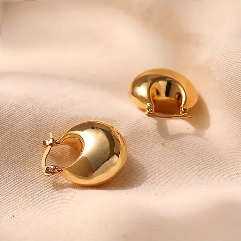 NEW Anthropologie Gold Plated Boho Chunky Hoop Dangle Snap Back Earrings Jewelry