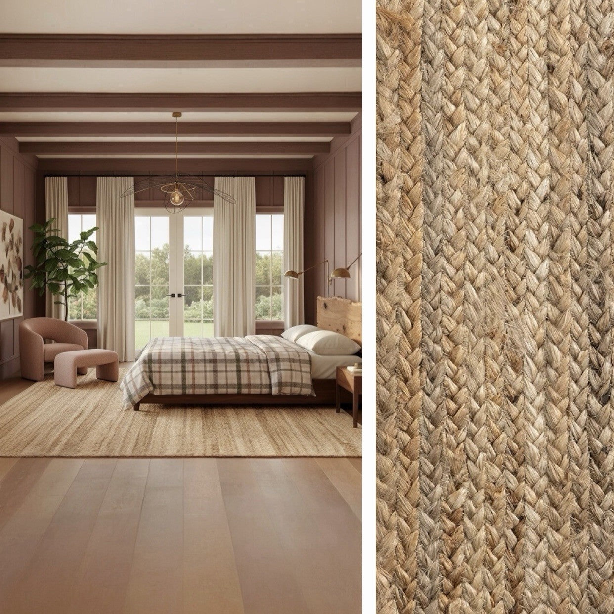 NEW West Elm XL Tan Boho Jute Woven Fiber Indoor Natural Area Rug Carpet 5' x 8'