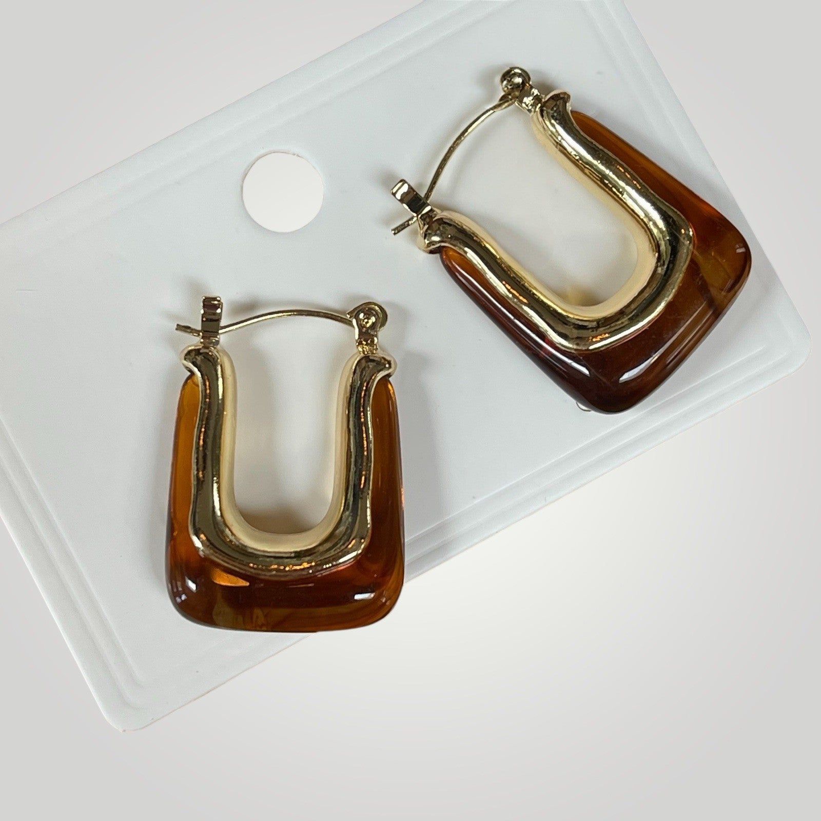 NEW Anthropologie Brown Resin & Gold Plated Chunky Hoop Dangle Earrings Jewelry