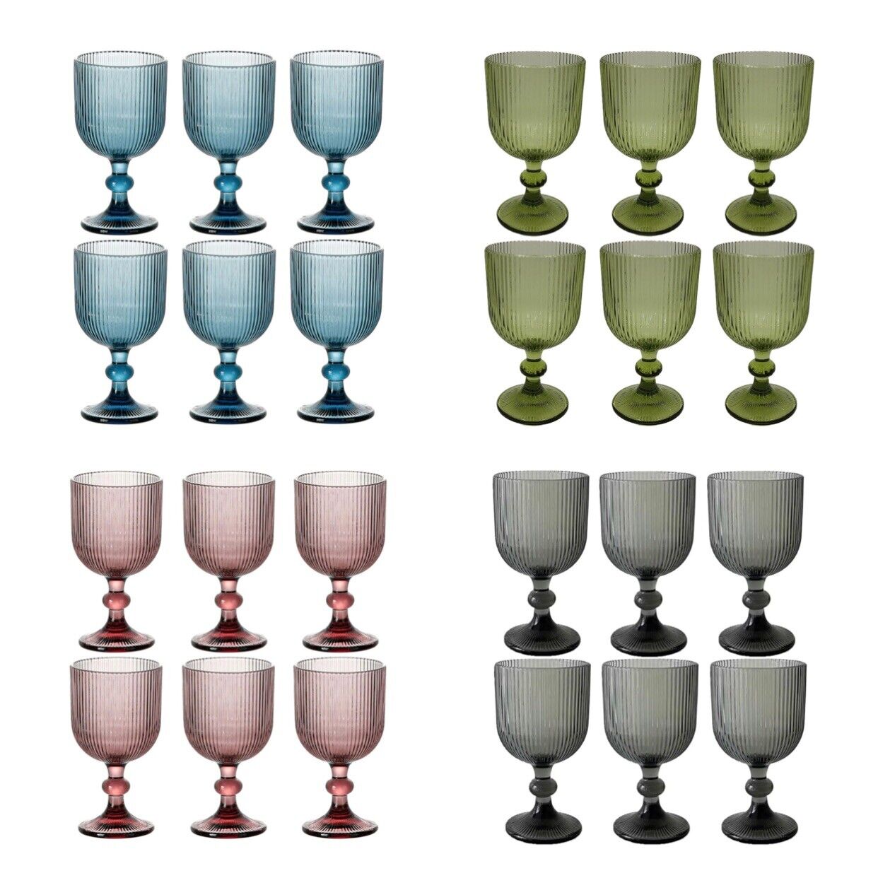 NEW Anthropologie Set of 6 Vintage Glass Colored Wine Cocktail Barware Glasses