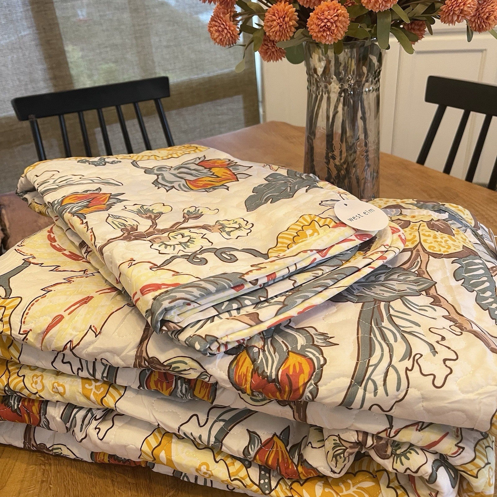 NEW West Elm Floral Reversible Queen / King Boho Bedding Quilt Coverlet Sham Set