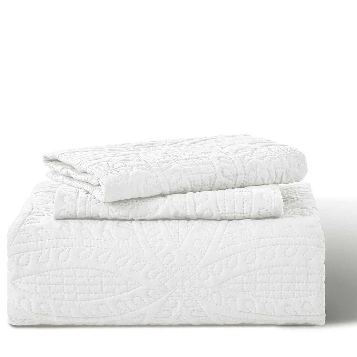 NEW West Elm White Embroidered Cal / King Boho Bedding Quilt Coverlet & Sham Set