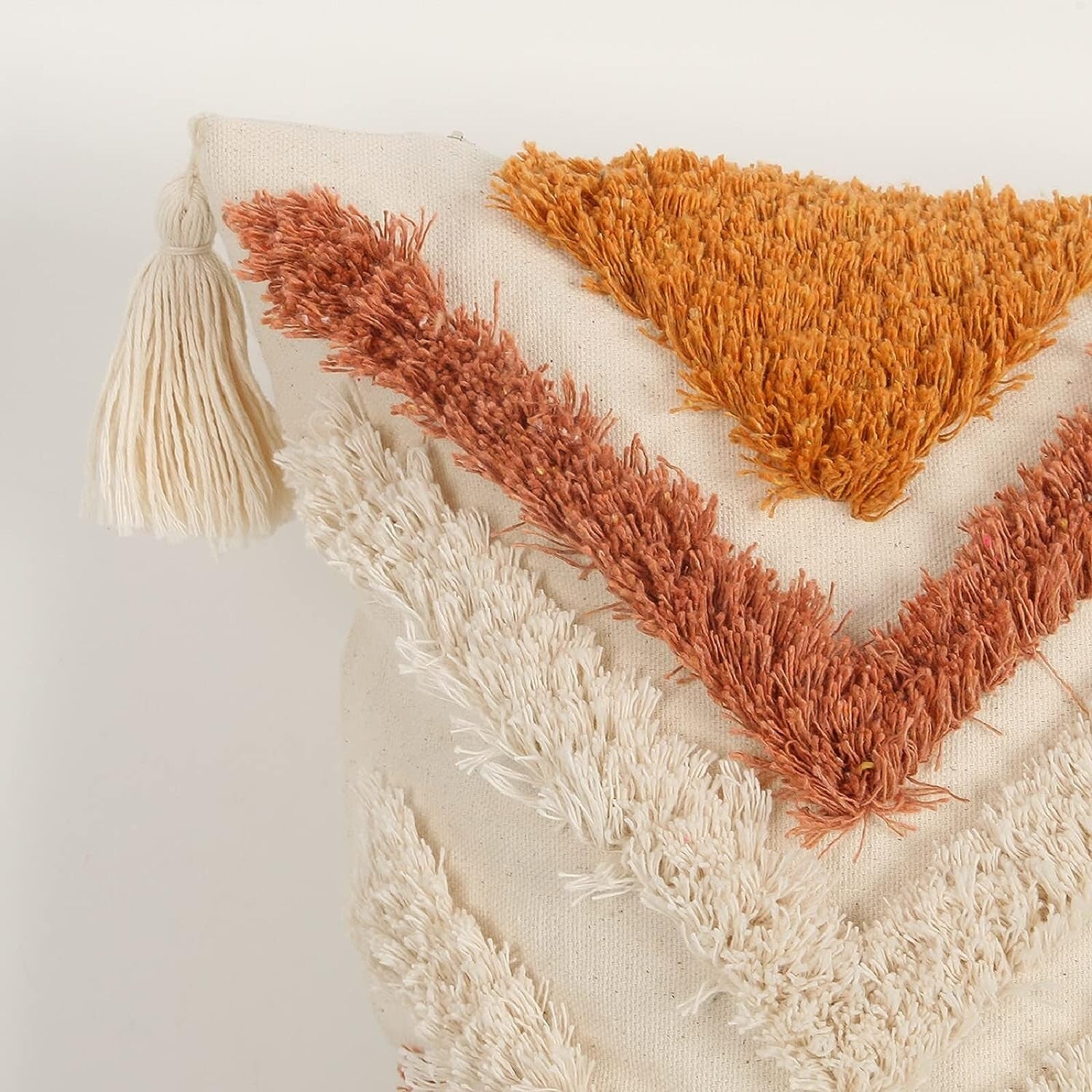 NEW Anthro Orange Diamond Boho Tassel Throw Pillow Case Cover Sham - 18" x 18"