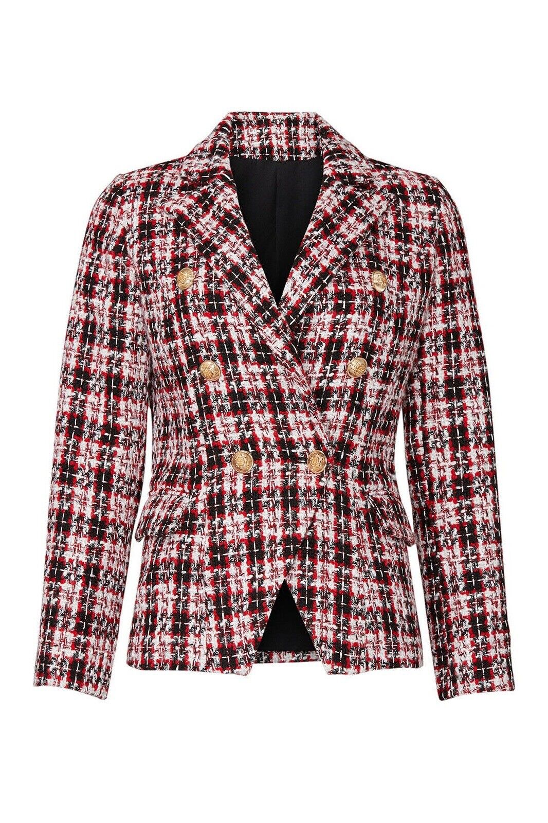 Free People / Lioness Red & Gold Tartan Palermo Blazer Jacket Coat - Size Large