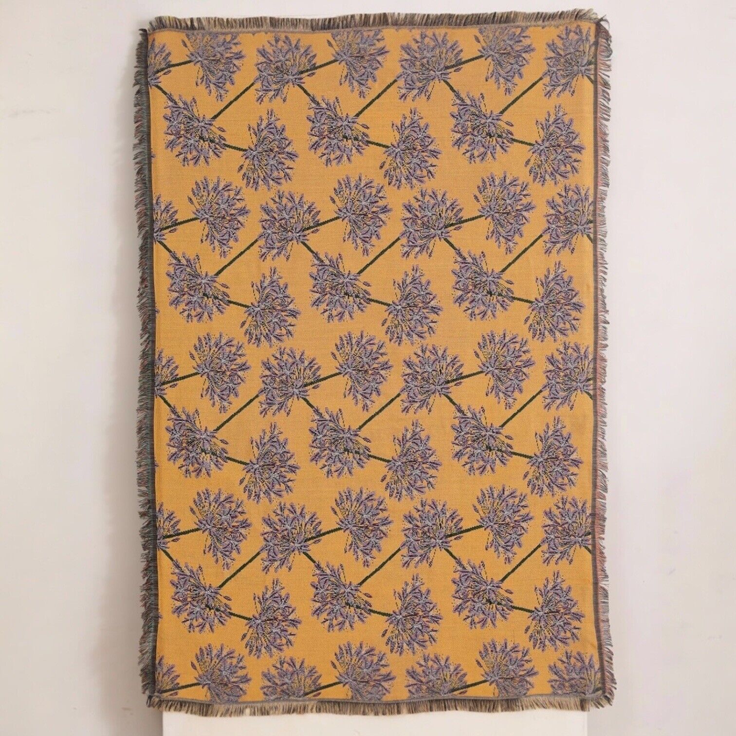 NEW Anthropologie Boho Yellow Floral Tassel Throw Blanket Bedspread - 50" x 70"