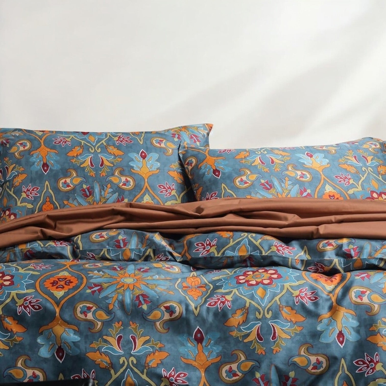 NEW Anthro Blue Damask Boho Queen King Egyptian Cotton Bedding Duvet & Sham Set