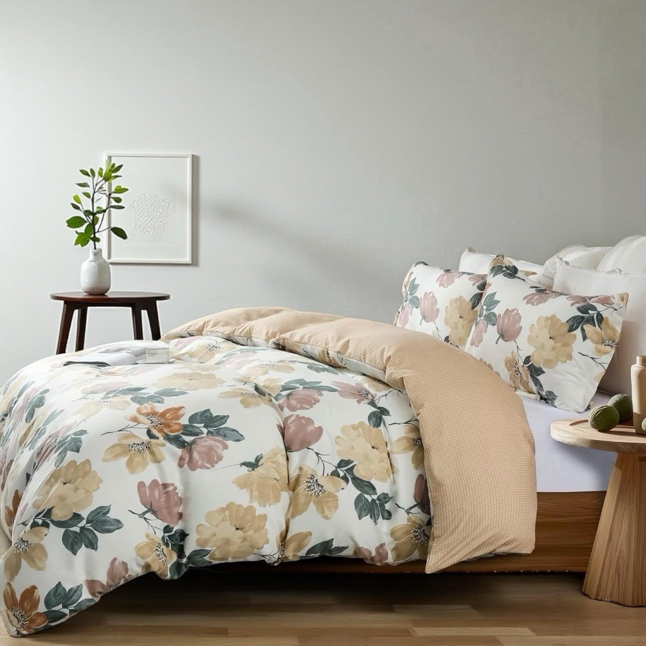 NEW Anthro White Multicolor Floral Boho Queen / King Bedding Duvet & Sham Set