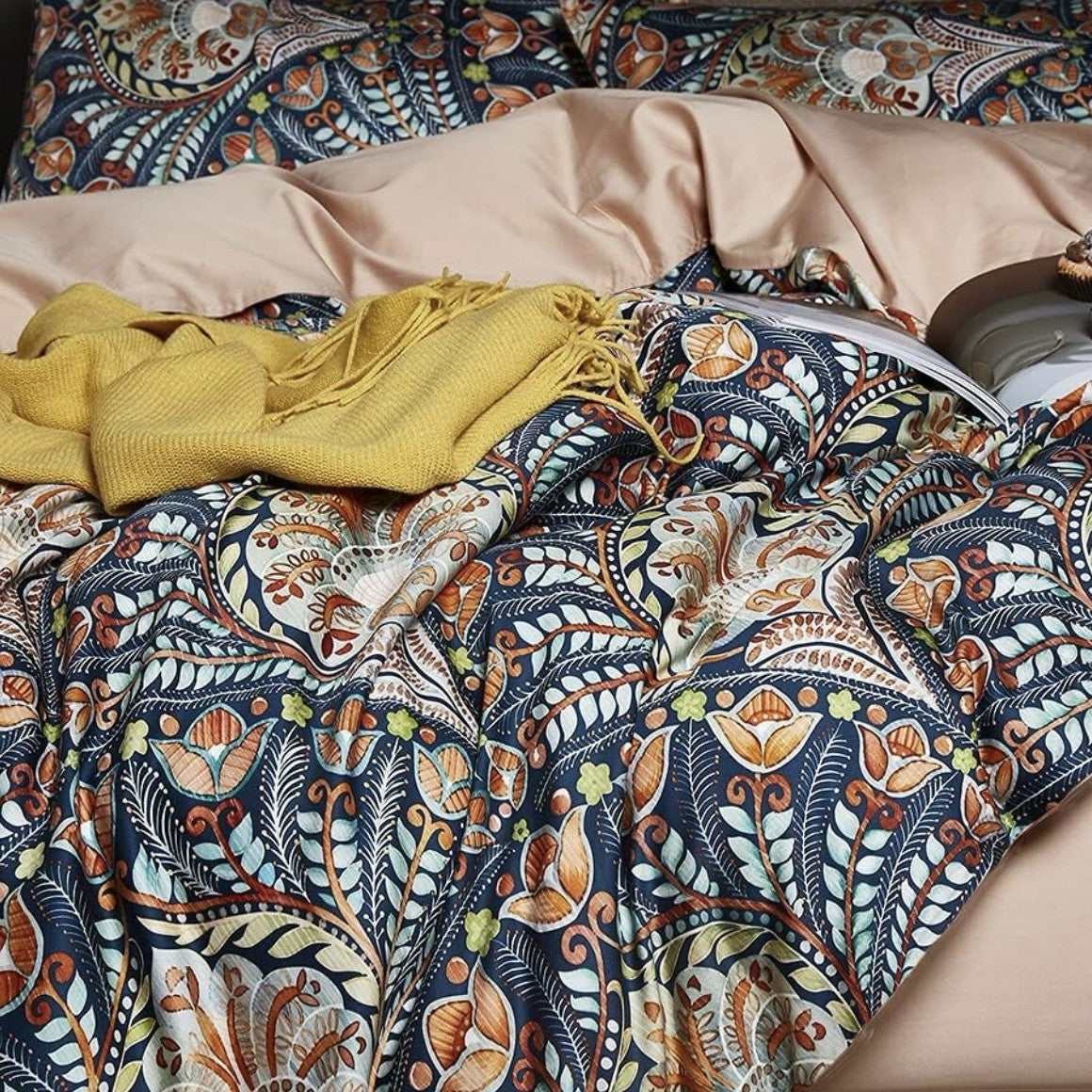 NEW Anthro Paisley Floral Multicolor Boho Queen / King Bedding Duvet & Sham Set
