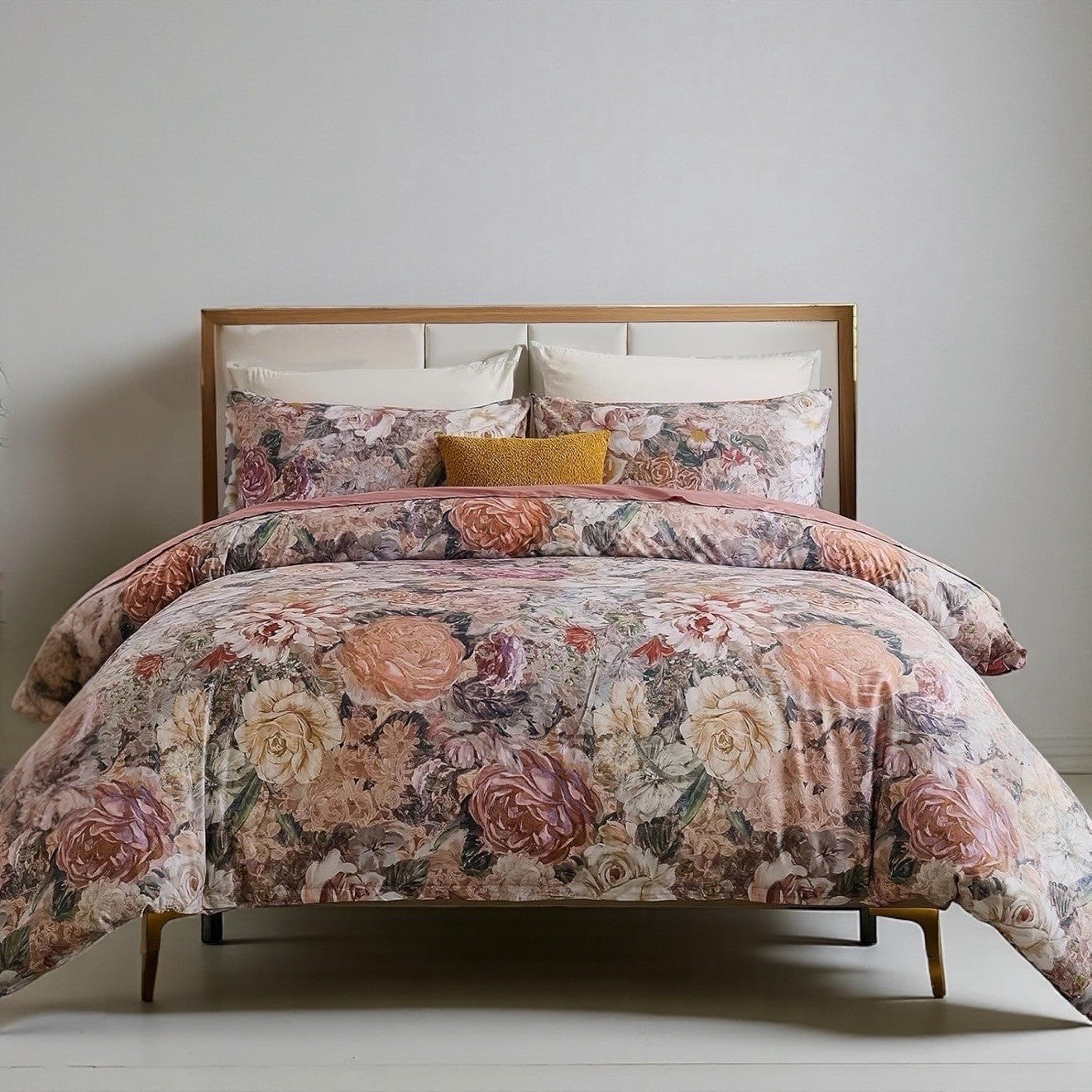 NEW Anthro Pink Floral Multicolor Queen / King Cotton Bedding Duvet & Sham Set