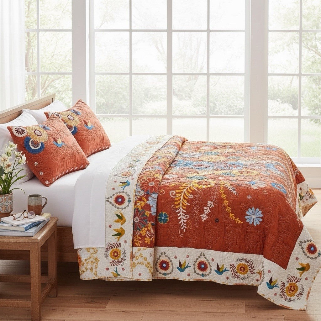 NEW Anthropologie Queen / King Reversible Boho Quilt Bedspread Bedding Sham Set