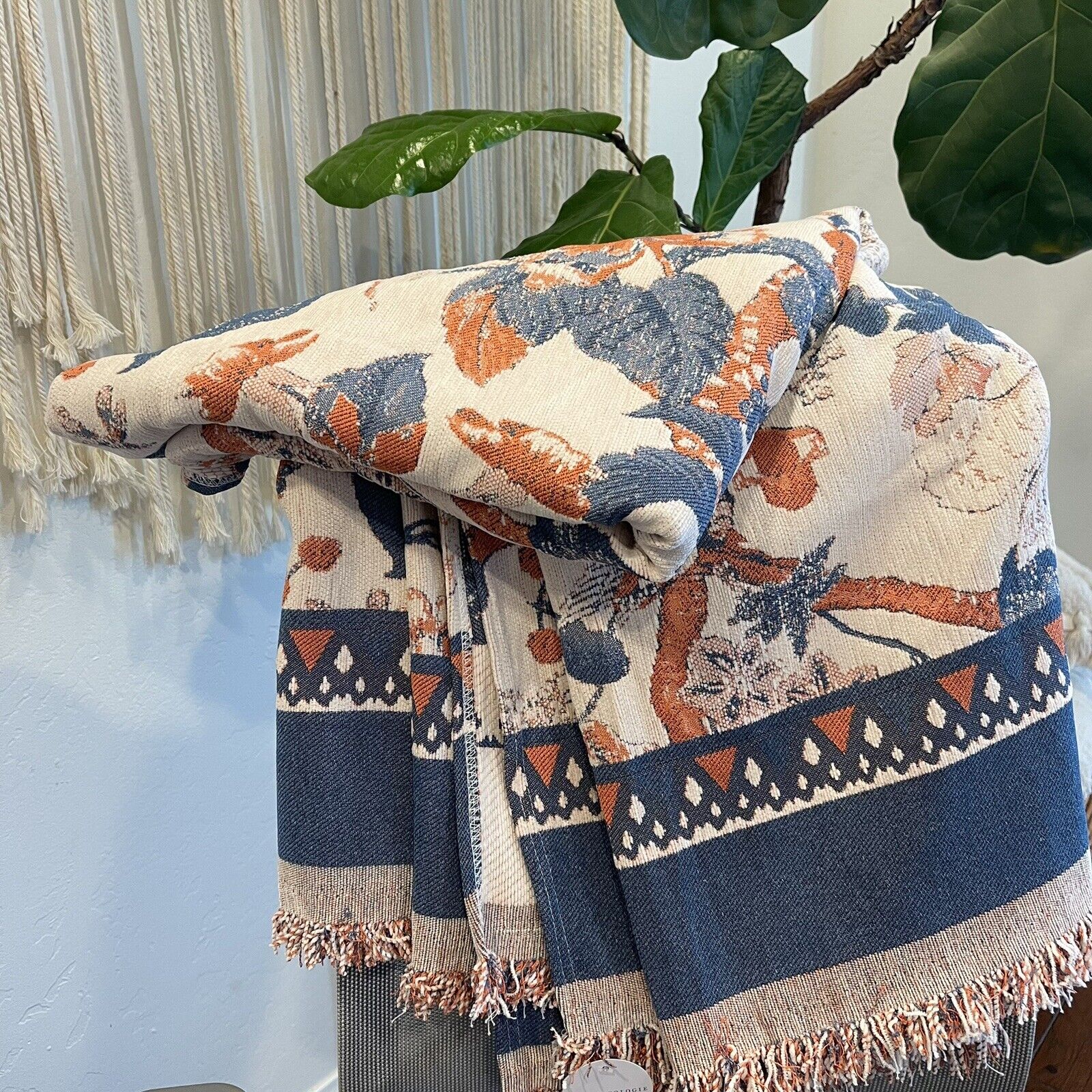 NEW XL Anthro Boho Queen Floral Throw Blanket Bedspread Quilt - 80" x 90"