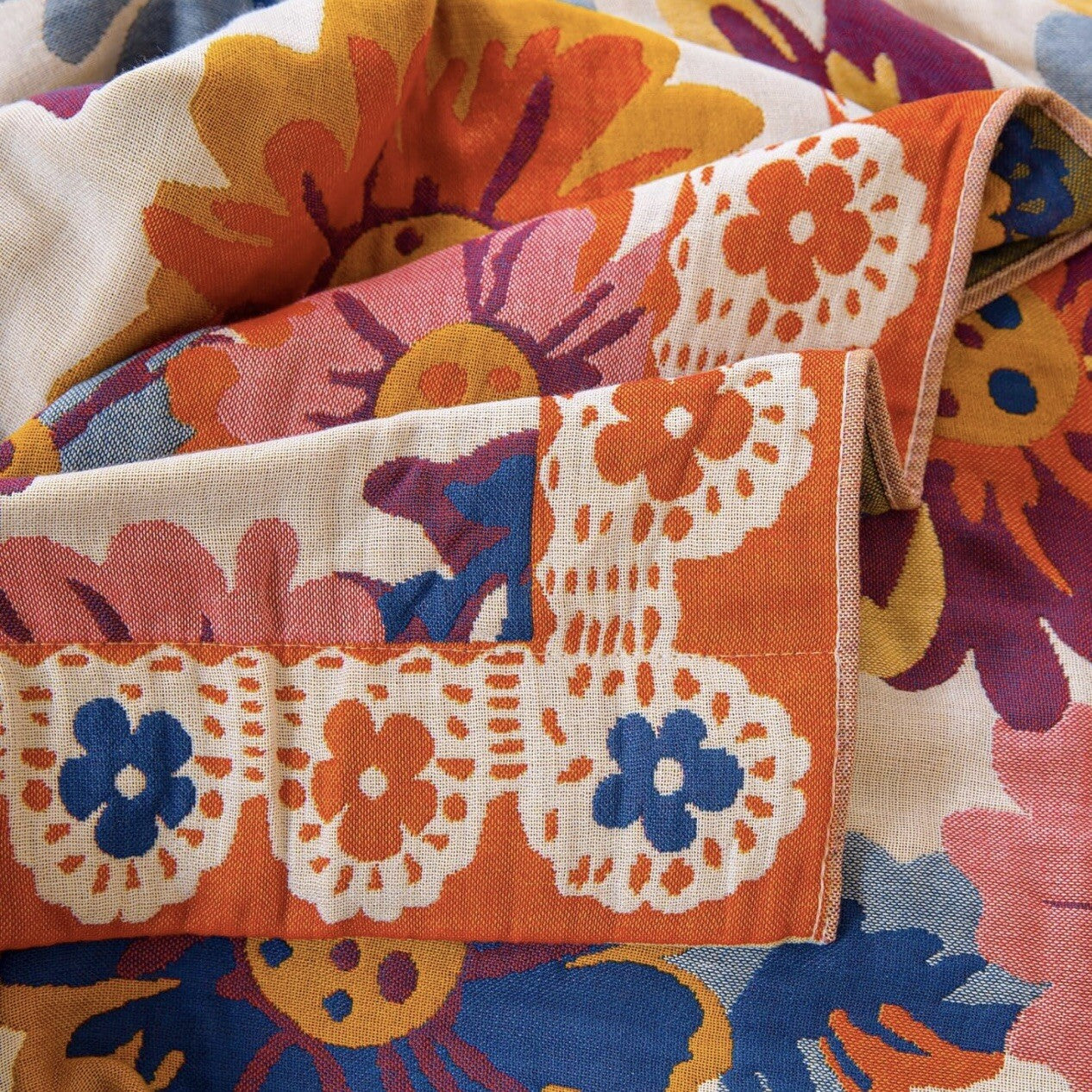 NEW Anthropologie XL Boho Floral Reversible Blanket Bedspread Quilt - 80" x 92"