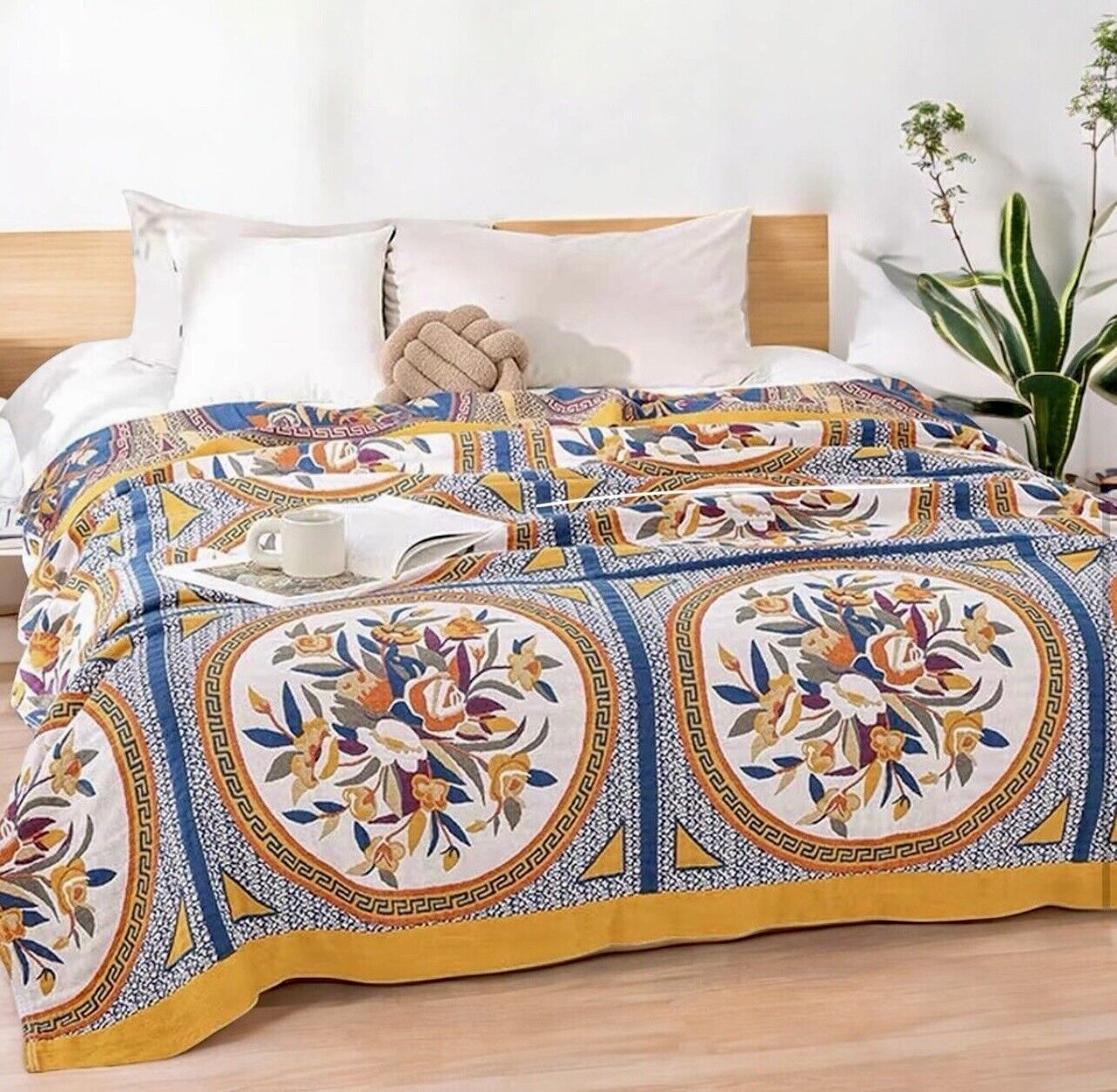 NEW XL Anthropologie Boho Queen Floral Throw Blanket Bedspread Quilt - 80" x 90"