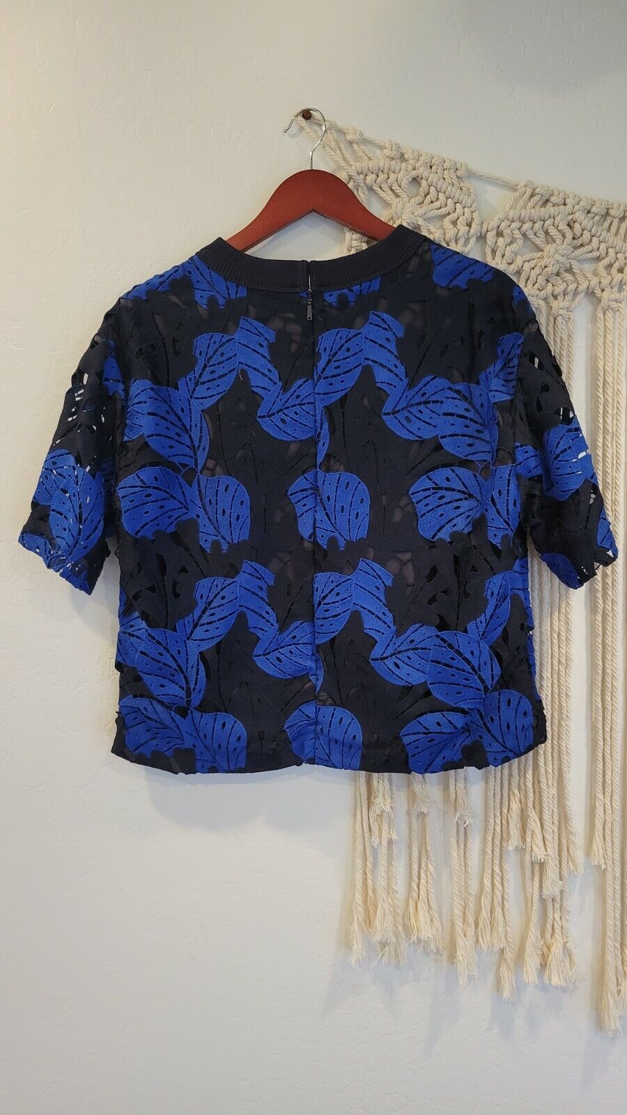 Jason Wu Blue Lace Floral Cutout Shirt Top Blouse | Retail $425 Size Large