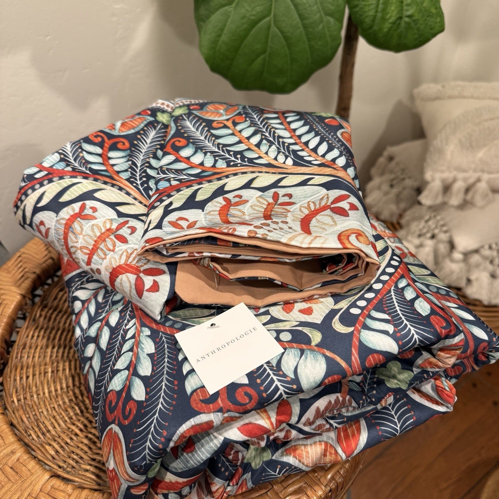 NEW Anthro Paisley Floral Multicolor Boho Queen / King Bedding Duvet & Sham Set