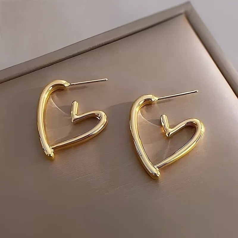 NEW Free People Large Gold Plated Boho Heart Abstract Hoop Earrings Jewelry