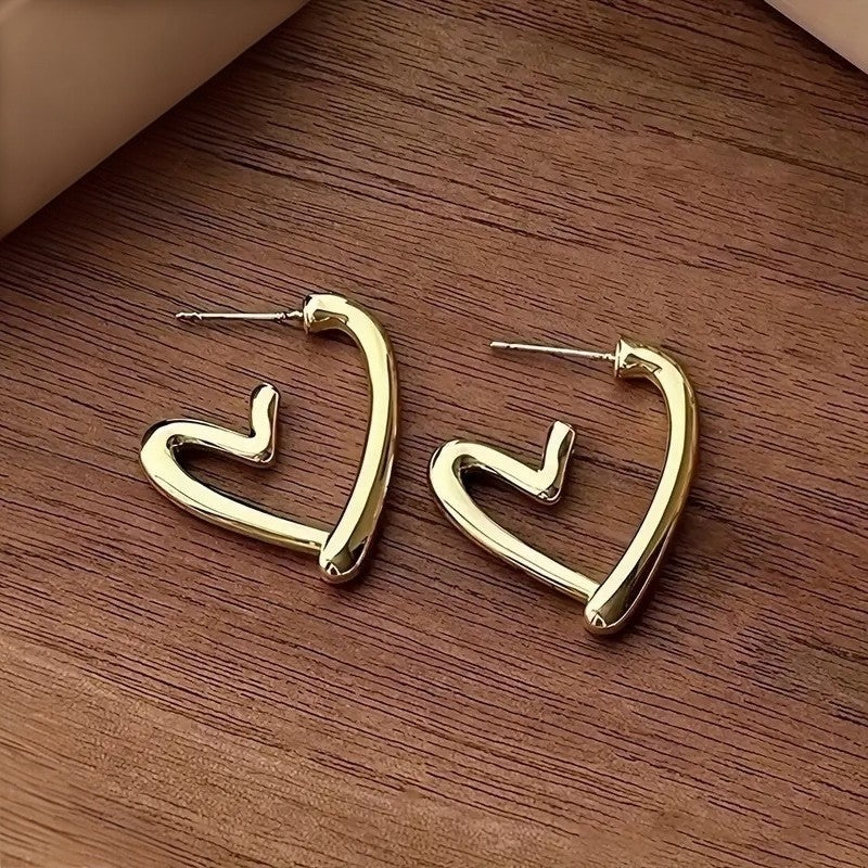 NEW Free People Large Gold Plated Boho Heart Abstract Hoop Earrings Jewelry