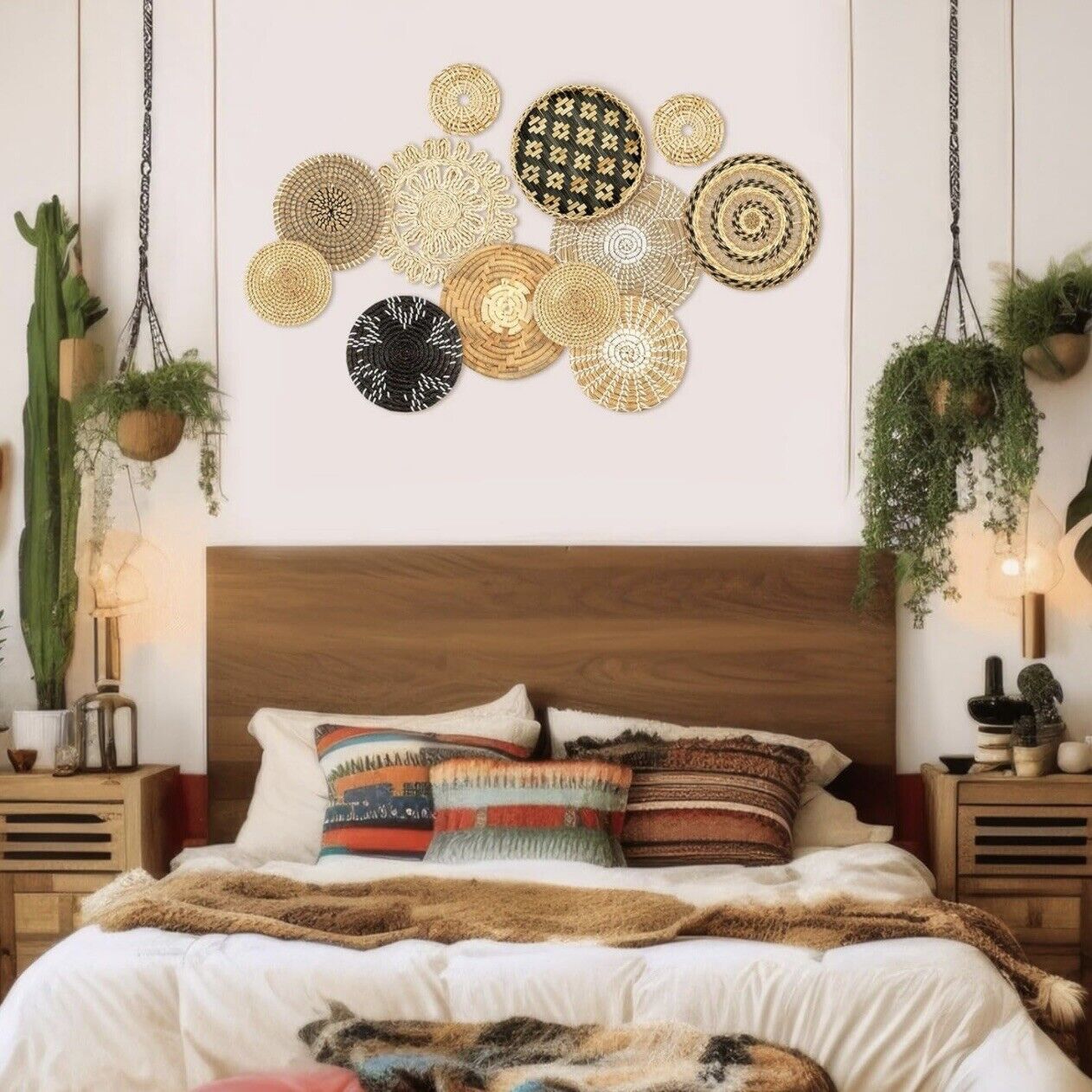 NEW West Elm XL Woven Wicker Rattan Seagrass Boho Wall Hanging Baskets Set / 13