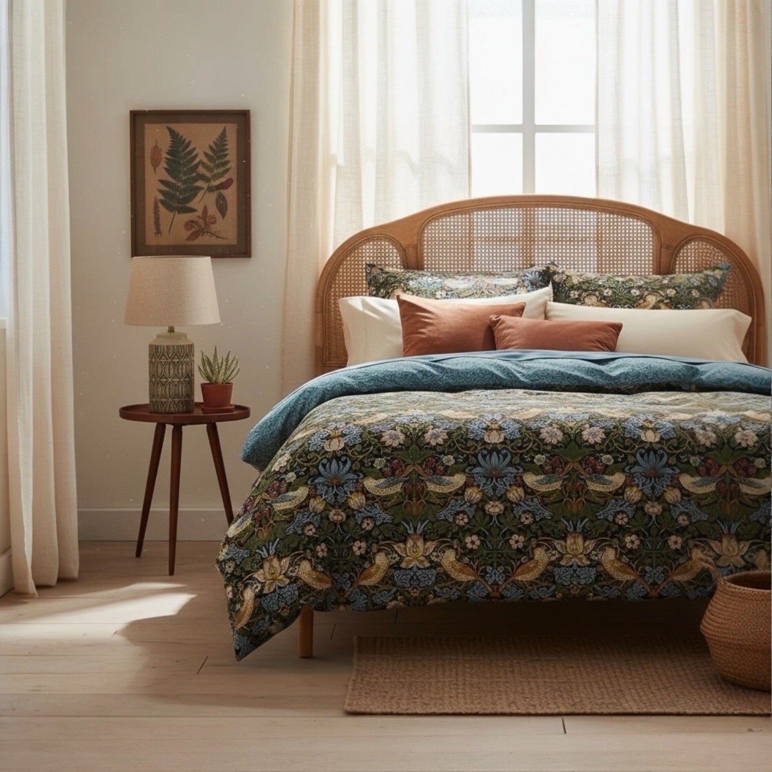 NEW Anthropologie Multicolor Bird Boho Print Queen King Bedding Duvet & Sham Set