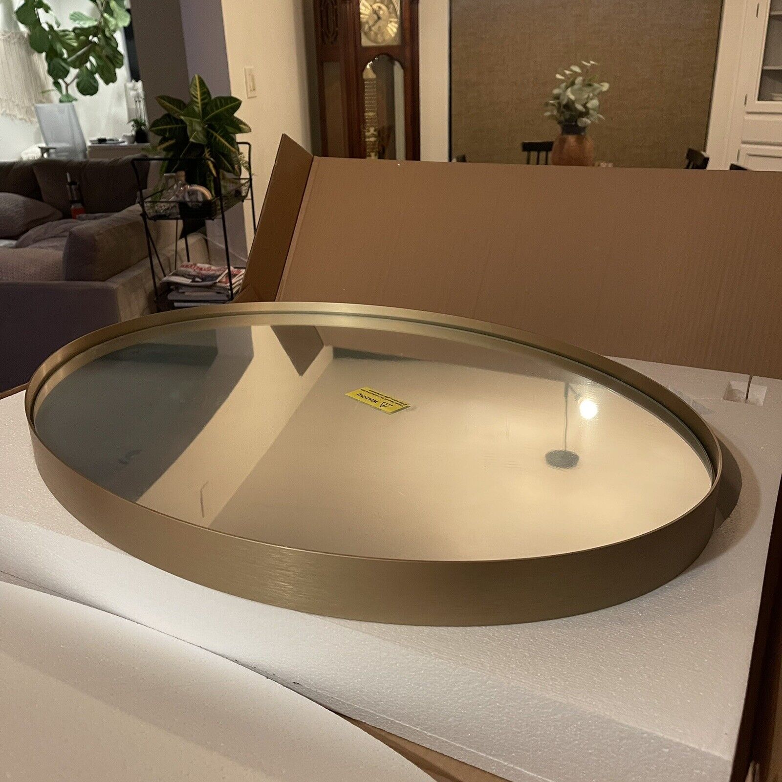 NEW West Elm XL Large Gold Framed Oval Vanity Wall Hanging Mirror - 22" x 30"