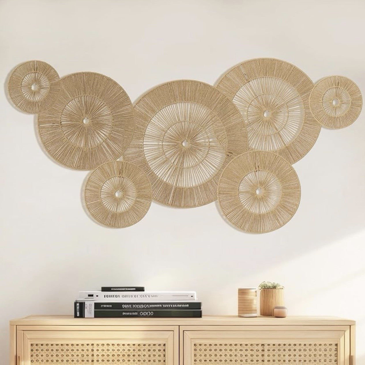 NEW West Elm 7-Piece Woven Wicker Rattan Round Boho Wall Decor Hanging Baskets