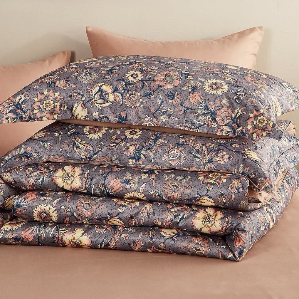 NEW Anthropologie Purple Silky Floral Boho Queen Size Comforter Bedding Sham Set